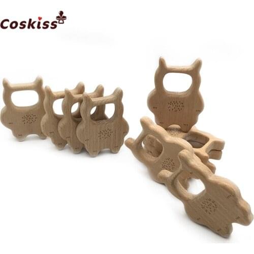 Organic Beech Wooden Kitty Cat Natural Handmade Wooden Teether DIY Wood Personalized Pendent Eco-Friendly Safe Baby Teether Toys