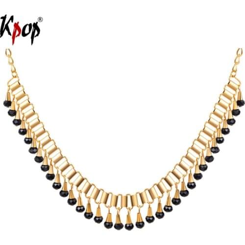 Kpop Vintage Collar Bid Necklace Women Jewelry Rose Gold Color Crystal Beads Tassel Chain Trendy Pendant Choker Necklaces N687