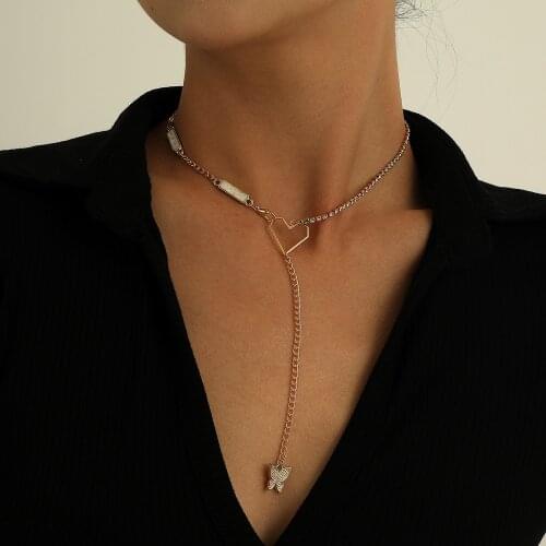 Alloy Butterfly Tassel Pendant Hollow Heart Necklace for Women Clavicle Chain Gold Silver Color 2021 Fashion Jewelry New