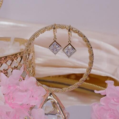 14k Real Gold Plated Fashion Jewelery Square Crystal Exquisite Stud Earrings for Woman Holiday Party Elegant Simple Earring