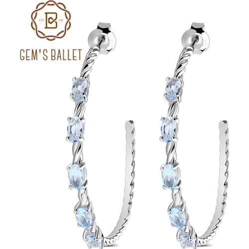 Gems Ballet 2.94Ct Oval Natural Sky Blue Topaz Gemstone Hoop Earrings 925 Sterling Silver Fine Jewelry For Women Wedding