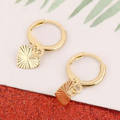 Gold Heart Earrings Women Girl Love Trendy Fashion Jewelry for African Arab Middle Eastern Kids Children Best Gift