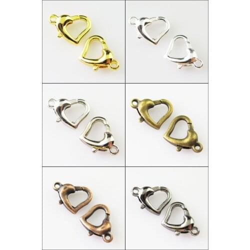 Fashion 8Pcs Heart Lobster Clasps Connectors Gold Silver Bronze Copper Black Plated 12x14mm