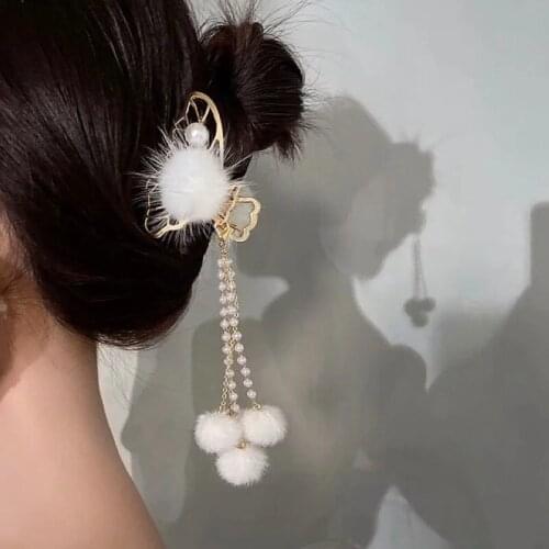 Origin Summer Temperament Hair Ball Simulation Pearl Butterfly Clip Hairpin Tassel Charms Hairwear Cute Jewellery for Women