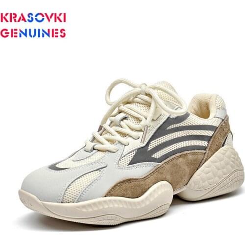 Krasovki Genuines Womens Sneakers Quality Fashion Breathable Thick Bottom 2020 Women Sneakers Platform Spring Autumn Chunky