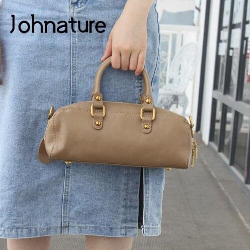 Johnature Genuine Leather Fashion Luxury Handbags Women Bags Designer 2021 New Leisure Soft Cowhide Versatile Shoulder Bags