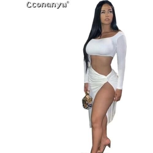 Woman Tracksuit Two Piece Set 2020 Spring Long Sleeve Top And Irregular Split Pleated Skirt Sets Casual Tracksuit Outfit