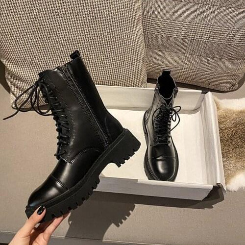 2020Winter Boots Women Genuine Leather Martin Boots Quality Womens Shoes Thick Heel Ankle Boots Platform Shoes Woman
