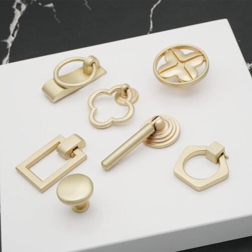 Golden copper brushed pull ring antique vintage drop handle versatile wardrobe invisible handle cabinet drawer hand