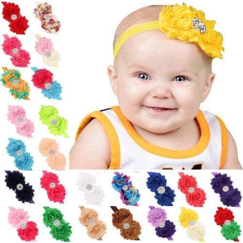 1 PCS Fashion Circular Rhinestone Chiffon Flowers Baby Girls Elastic Headband DIY Party Decoration Infant Headwear Birthday Gift