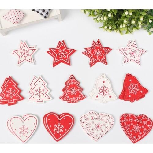 100Pcs/Lot New Year Natural Wood Christmas Ornaments Pendant Wood Hanging Gifts Snowflakes Xmas Tree Decor Home Decorations U3