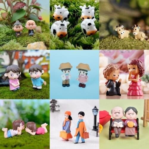 2pcs/set Mini Doll Lovers Couple Miniature DIY Terrarium Figurines Fairy Garden Decor Valentines Day Gift Home Accessories