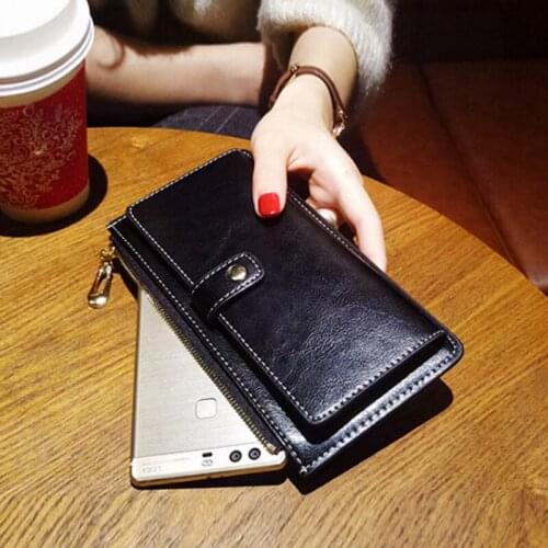 2020 New Fashion Long Wallet Retro Ultra-thin Leather Mobile Phone Wallet Soft Leather Clutch Bag Women