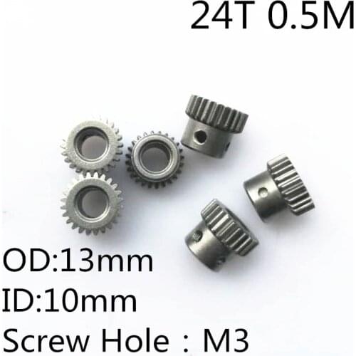 5pcs/lot RC Model Metal Pinion Gear 0.5M 10mm (hole diameter) 24T 24 Teeth Shaft Gears Diameter 13mm