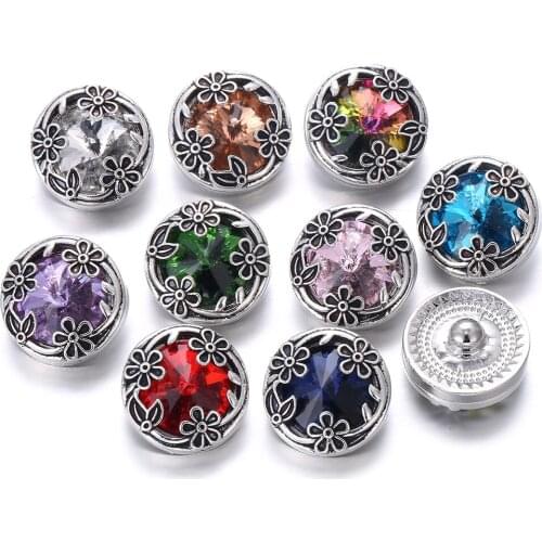 6pcs/lot New Snap Jewelry 18mm Snap Buttons Hollow Box Flower 18mm Rhinestone Crystal Snap Button Bracelet DIY Ginger Charms