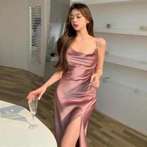 C3226 2021 summer new women fashion temperament slit sexy low cut shoulder strap dress cheap wholesale