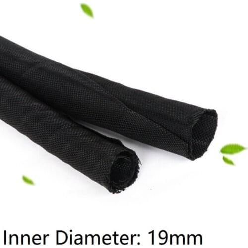 Black ID 19mm Expandable Braided Cable Sleeve PET Self Closing Insulated Flexible Pipe Hose Tube Split Wire Wrap Line Protect