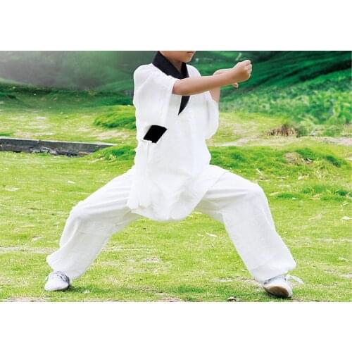 Unisex kids Short sleeve Summer linen wudang Tai chi clothing shaolin monks kung fu martial arts uniforms children wushu suits