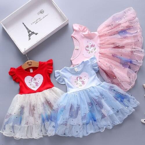 Unicorn Dress For Girl Children Mesh Lace Costume Party Princess Dresses 2021 Toddler Kids New Year Birthday Gift Clothing