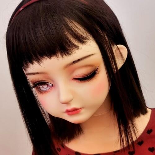 DOLLKII-AC) Quality Handmade Female Girl Resin Half Head Cosplay Japanese Role Play BJD Kigurumi Mask Crossdresser Doll Mask