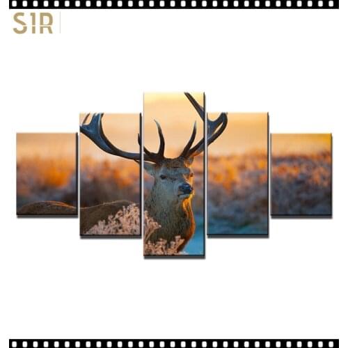 HD 5 Pieces Deer Elk Animal Pictures Posters Wall Art Home Decor for Living Room Painting on The Wall Deer Elk Pictures Wall Art