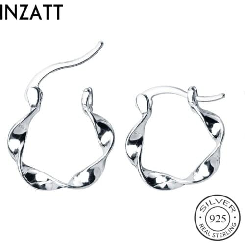 INZATT Real S925 Sterling Silver Geometric Round Wave Hoop Earrings Minimalist For fashion Women Party Fine Jewelry Trendy Gift