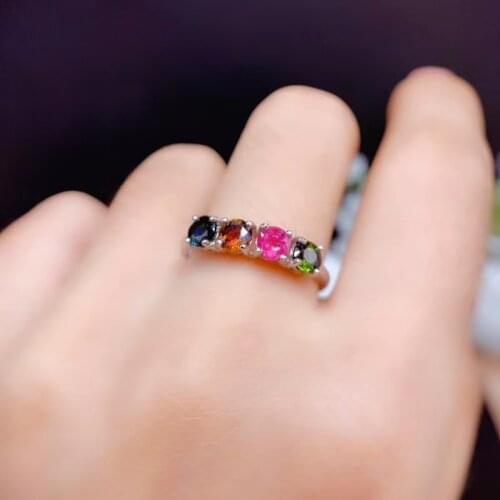CoLife Jewelry 100% Natural Tourmaline Silver Ring 4mm Tourmaline Ring for Daily Wear 925 Silver Tourmaline Jewelry