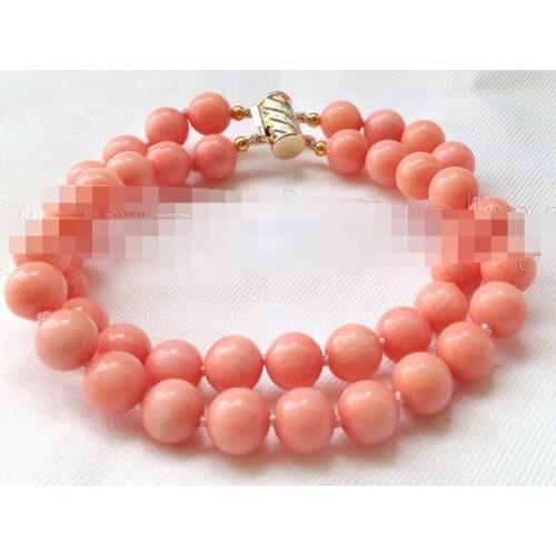 Beautiful 8" 2row 8mm round pink coral bracelet