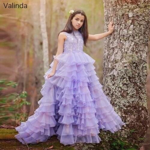 Lavender Tiered Girl Special Occasion Dresses for Birthday Party Long Formal Pageant Gowns Little Princess Kids Couture