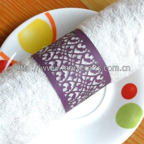 Laser cut wholesale wedding napkin rings with names,purple& blue paper napkins for weddings