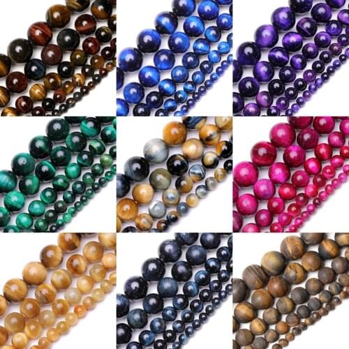 Wholesale Natural Blue Lapis Lazuli Tiger Eye Stones Loose Beads Agates 4/6/8/10/12mm For Jewelry Making DIY Bracelet Necklace