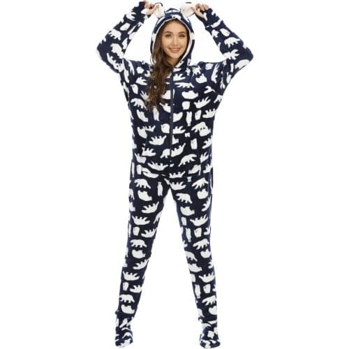 Long Sleeve Hooded Onsie Flannel Warm Onesies For Adults One Piece Pajamas Kugurumi Sleepwear