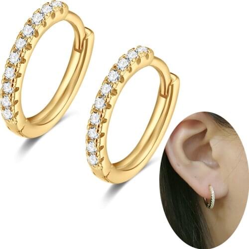 Huggie Hoop Earrings 925 Sterling Silver CZ Cartilage 10mm Conch Cartilage Lobe Piercing for Women Teens
