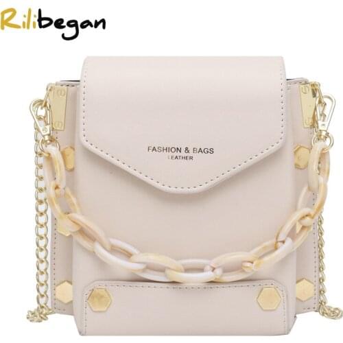 Fashion PU Leather Chains Shoulder Bag Women Casual Women Handle Handbag Hasp Cute Crossbody Bag for Women Messenger Bag Female
