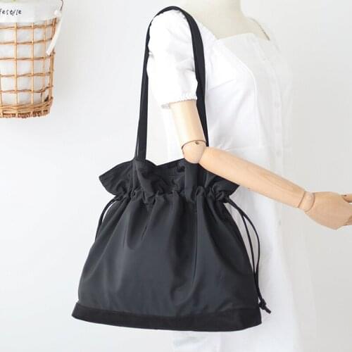 Version Of Oxford Cloth Drawstring Shoulder Bag Pure Color Simple Large Shopping Bag Casual Fashion Womens Drawstring Handbag