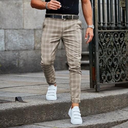 Spring summer casual trousers men streetwear fashion korean style Thin checked pants men