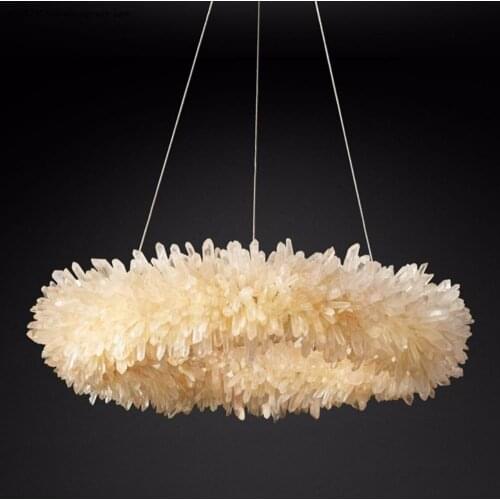Villa Luxury Nature Quartz Pendant Lamp Hotel Crystal Led Pendant Light RH American Suspend Lamp Led Luminarias Lamparas