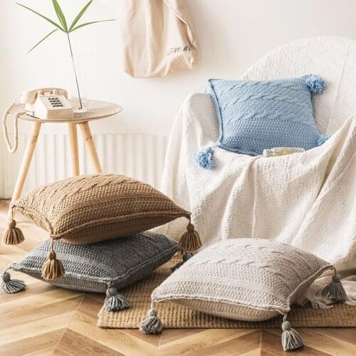 Knitted Cushion Cover 45x45cm Pillowcase Nordic Style Gray Ivory Coffee Home Decor Pillowcase Square Pillowcase