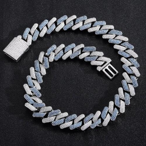 High Quality Hip Hop Blue and White Zircon Necklace 20MM Box Buckle Miami Heavy Industry Cuban Chain Hip Hop Men Charm Necklace