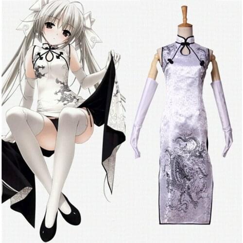 Japanese Anime Yosuga No Sora Kasugano Cosplay Costume Chinese Style Drogon Cheongsam Black And White