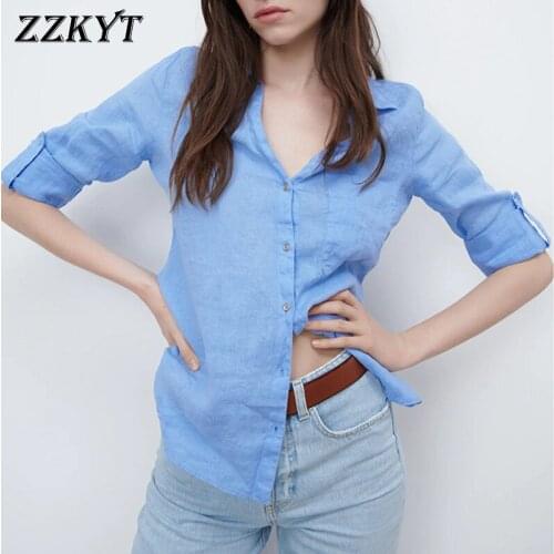 2021 Women Spring Fashion Pockets Shirts Vintage Autumn Lapel Collar Long Sleeve Asymmetric Casual Female Blouses Chic Tops