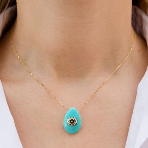 Lady 2021 fashion jewelry Chic Bib Collier Bohemian Summer Femme water drop Turquoise Evil Eye pendant charm Necklace for women