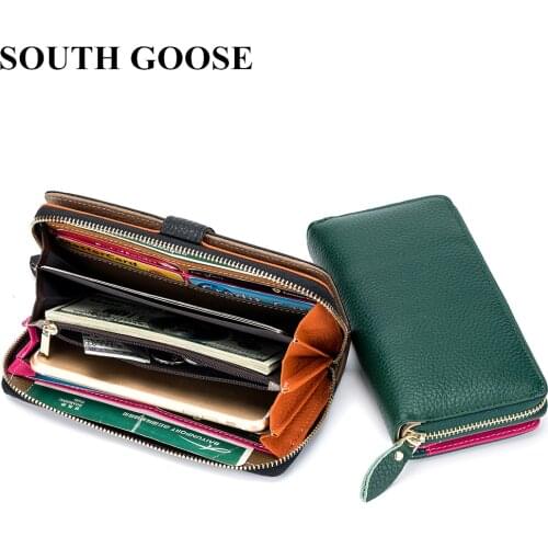 Genuine Leather Women Wallets Classic Long Zipper Clutch Bag Ladies Business Card Holder Passport Wallet Coin Purse Phone Bag