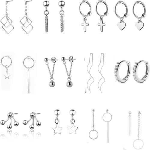 925 Sterling Silver Star Heart Geometric Drop Earrings For Women Girls Hanging Dangle Earrings pendientes mujer moda 2020 A159