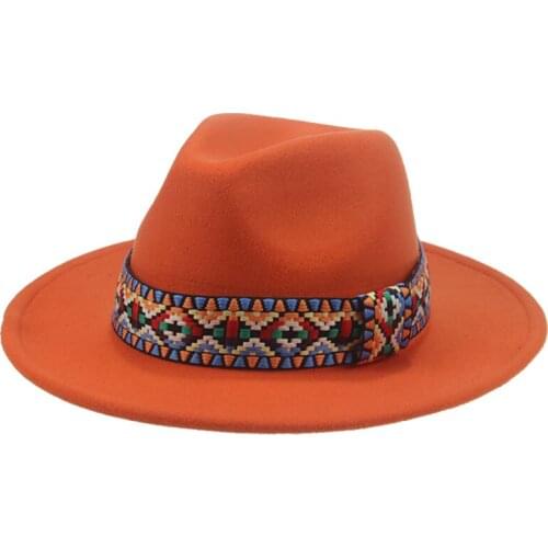 Women hats panamas wide brim solid red green black felted men hat jazz caps print band decorate outdoor dress hats sombrero paja