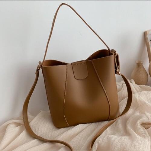 Female Bucket Bags Elegant Pu Leather Solid Color Portable Bag Casual Simple High Capacity Messenger Bags Сумка Женская Багет