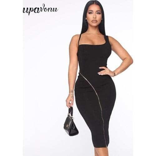 Free Shipping 2021 New Summer Women Bandage Dress Sexy Sling Sleeveless Front Zipper Bodycon Dress Club Night Party Midi Vestido