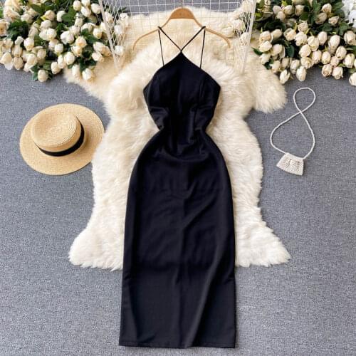 2021 Summer Korean Version of The New Fashion Vestidos Womens V-neck Sexy Halter Strap Slim Midi Dress DK1090