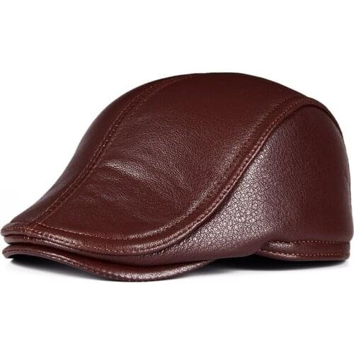 Winter leather hat sheepskin mens forward cap middle-aged and elderly warm beret mans grandpa earmuffs