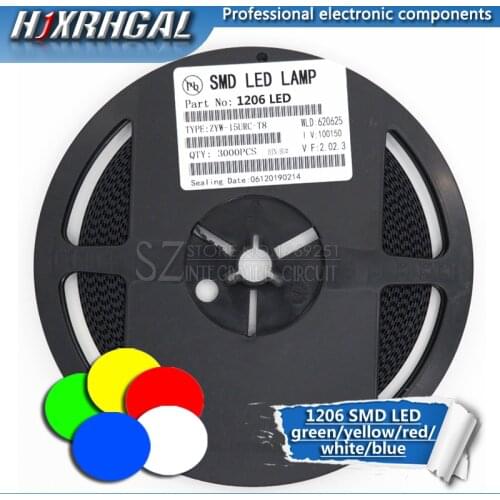 1Reel 3000pcs 1206 SMD LED diodes light yellow red green blue White new and original hjxrhgal